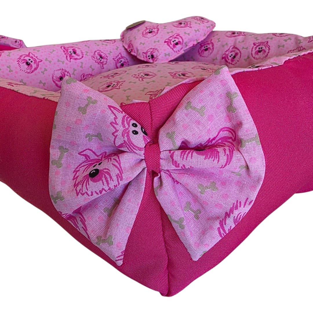 Cama Quadrada 50x50 P - Face Dog - Pink - com Laços - sem zíper - Imagem 6