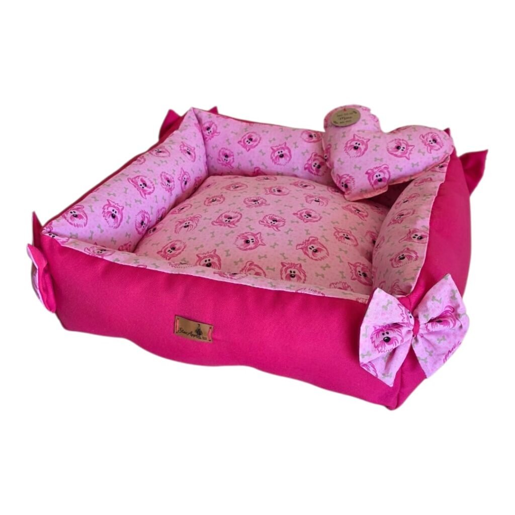 Cama Quadrada 50x50 P - Face Dog - Pink - com Laços - sem zíper
