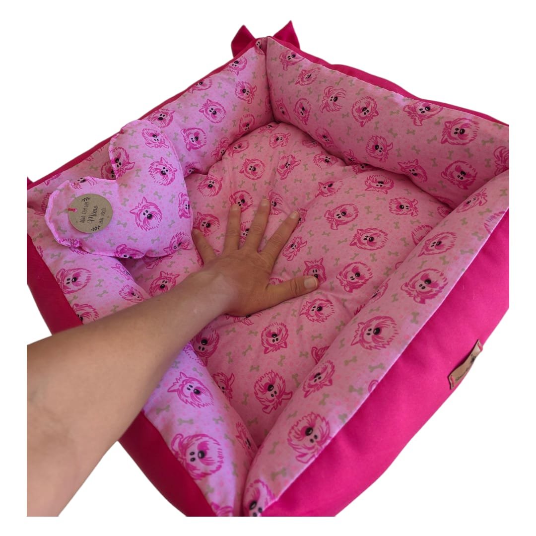 Cama Quadrada 50x50 P - Face Dog - Pink - com Laços - sem zíper - Imagem 4