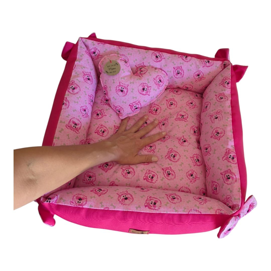 Cama Quadrada 50x50 P - Face Dog - Pink - com Laços - sem zíper - Imagem 3
