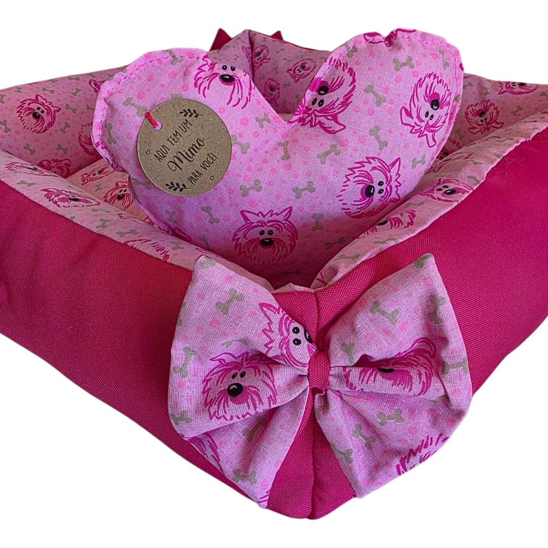 Cama Quadrada 50x50 P - Face Dog - Pink - com Laços - sem zíper - Imagem 2