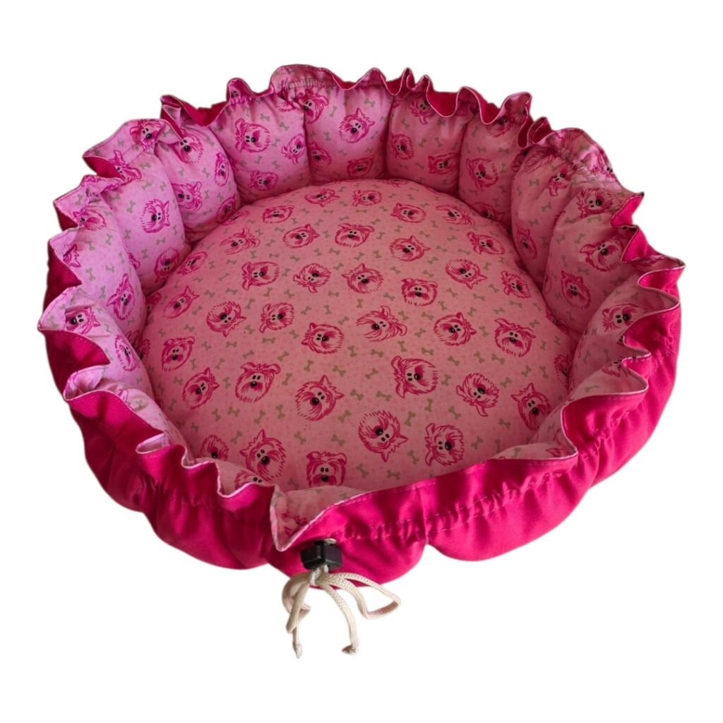 Cama Redonda Gomos PP - Face Dog - Pink - com zíper
