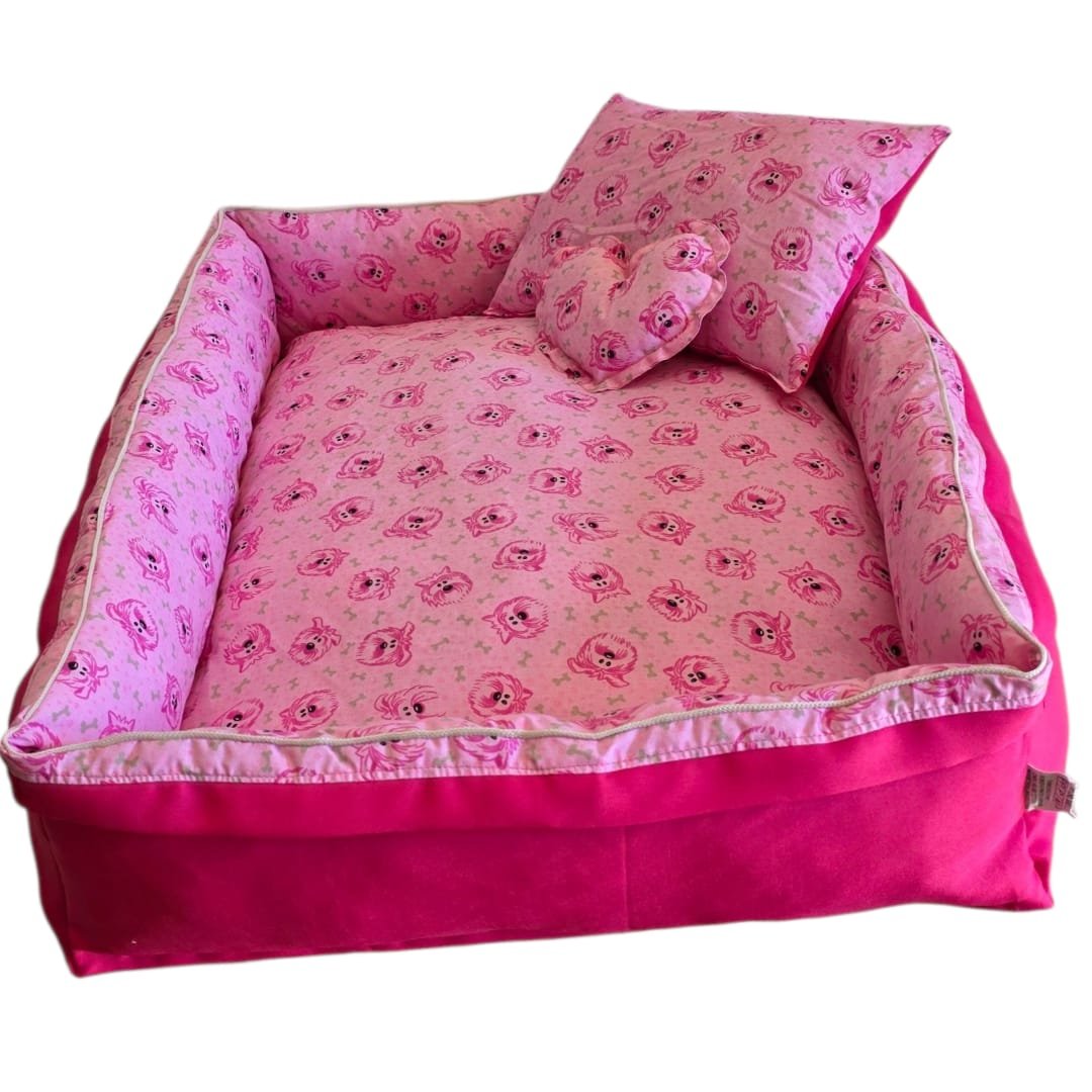Cama Retangular M 70x50x15 - com friso - Face Dog - Pink - com Zíper - Imagem 4
