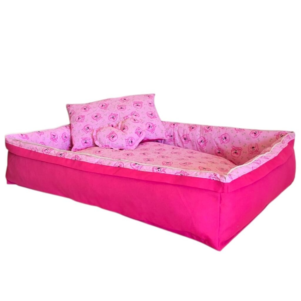 Cama Retangular M 70x50x15 - com friso - Face Dog - Pink - com Zíper