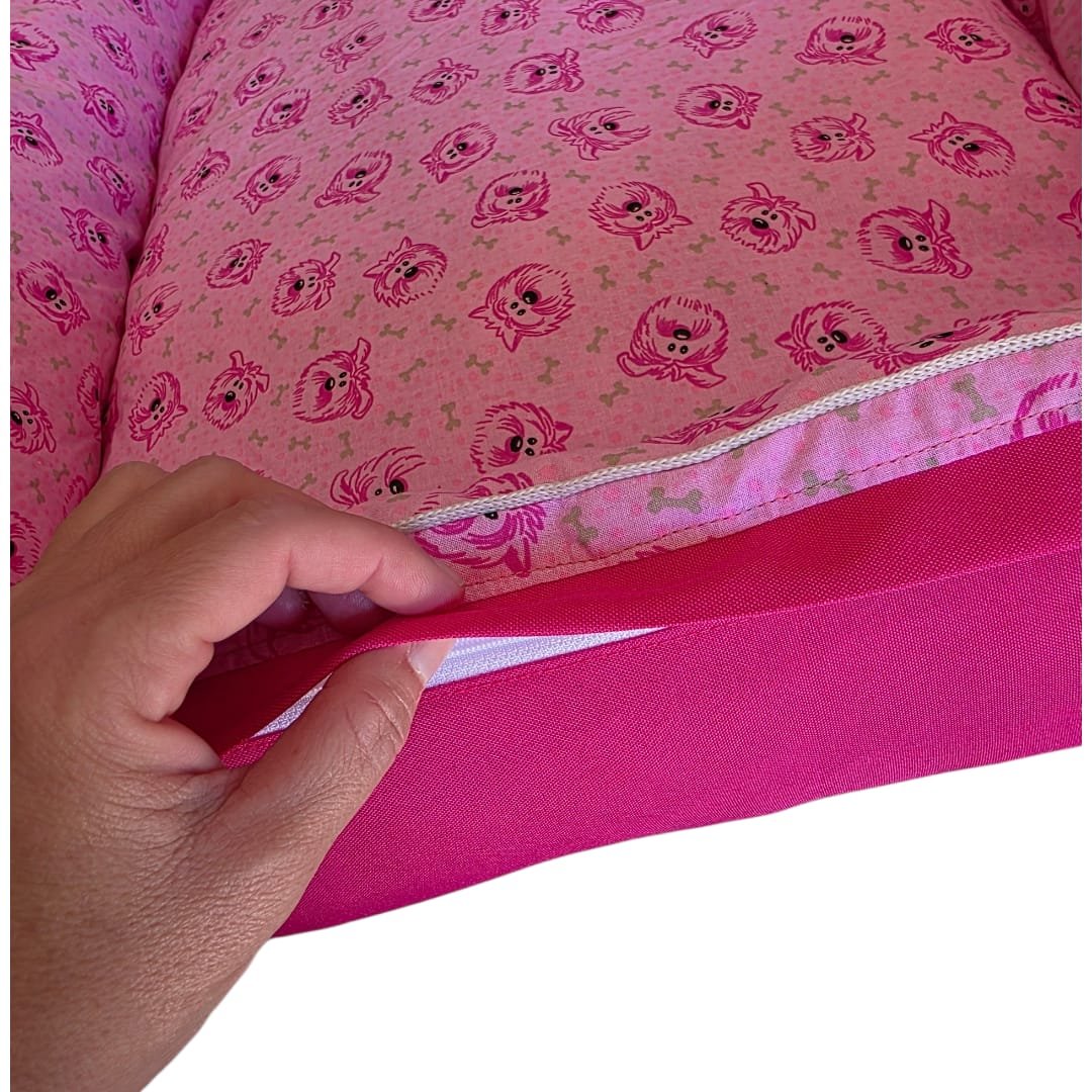 Cama Retangular M 70x50x15 - com friso - Face Dog - Pink - com Zíper - Imagem 6