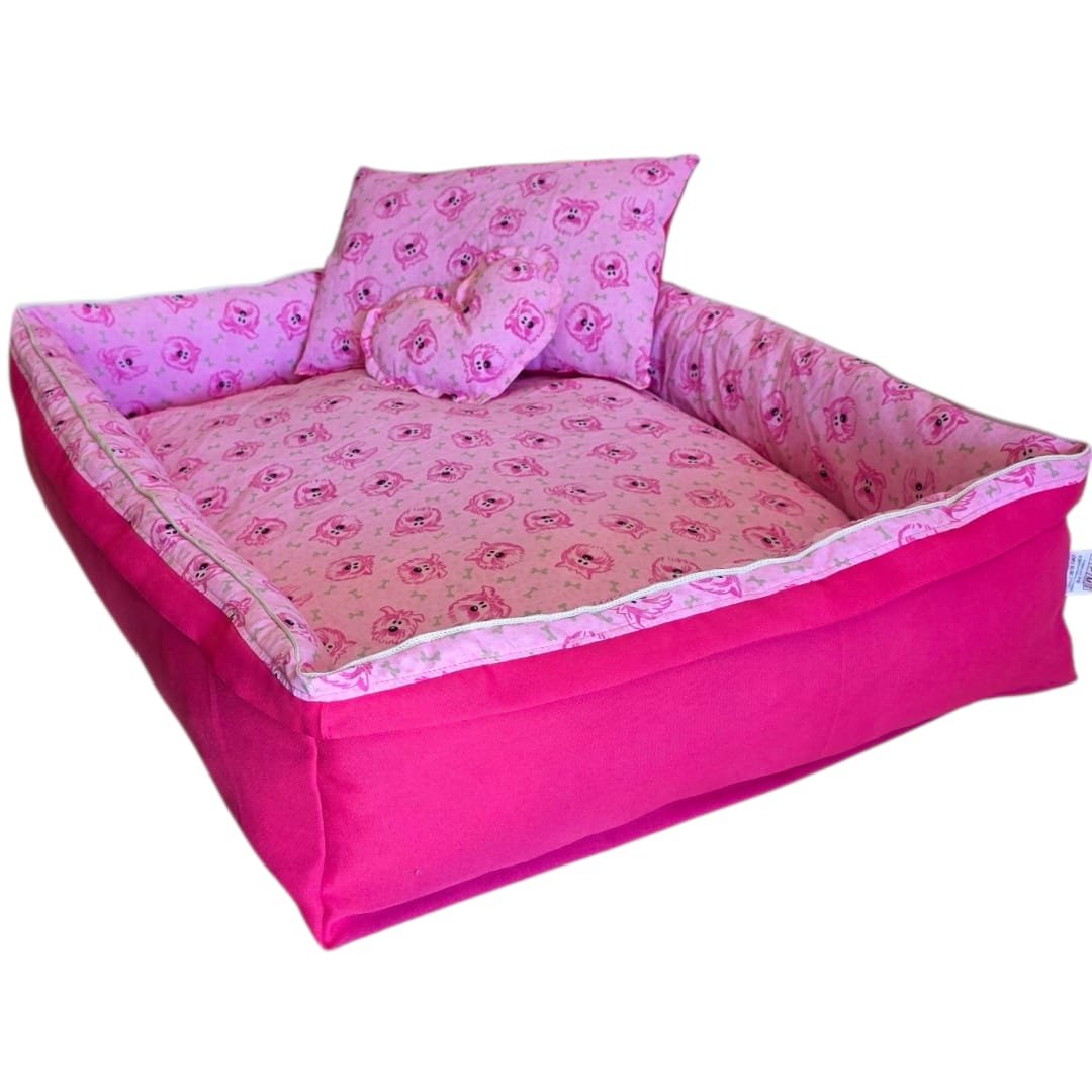 Cama Retangular M 70x50x15 - com friso - Face Dog - Pink - com Zíper - Imagem 2
