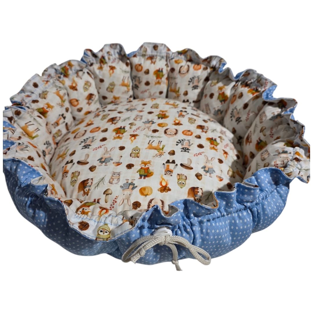 Cama Redonda Gomos PP - Floresta - Azul Poá - com zíper - Imagem 2