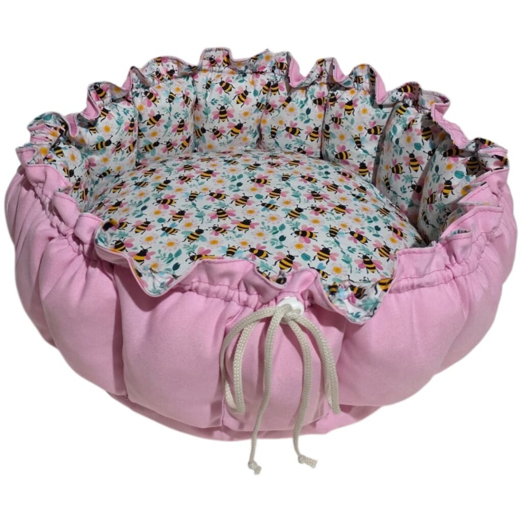 Cama Redonda Gomos PP - Abelha - Rosa - com zíper