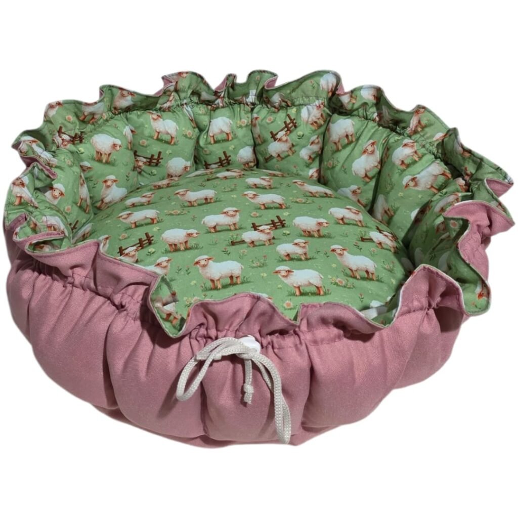 Cama Redonda Gomos PP - Ovelhinhas - Rosê - com zíper