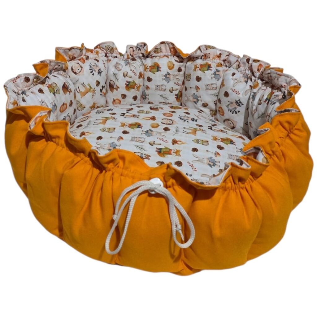 Cama Redonda Gomos P - Floresta - Laranja - com zíper