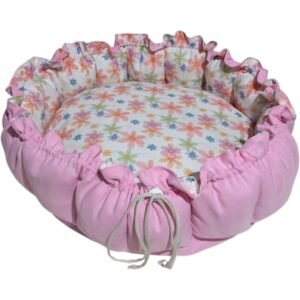 Cama Redonda Gomos P - Flores Delicadas - Rosa - com zíper
