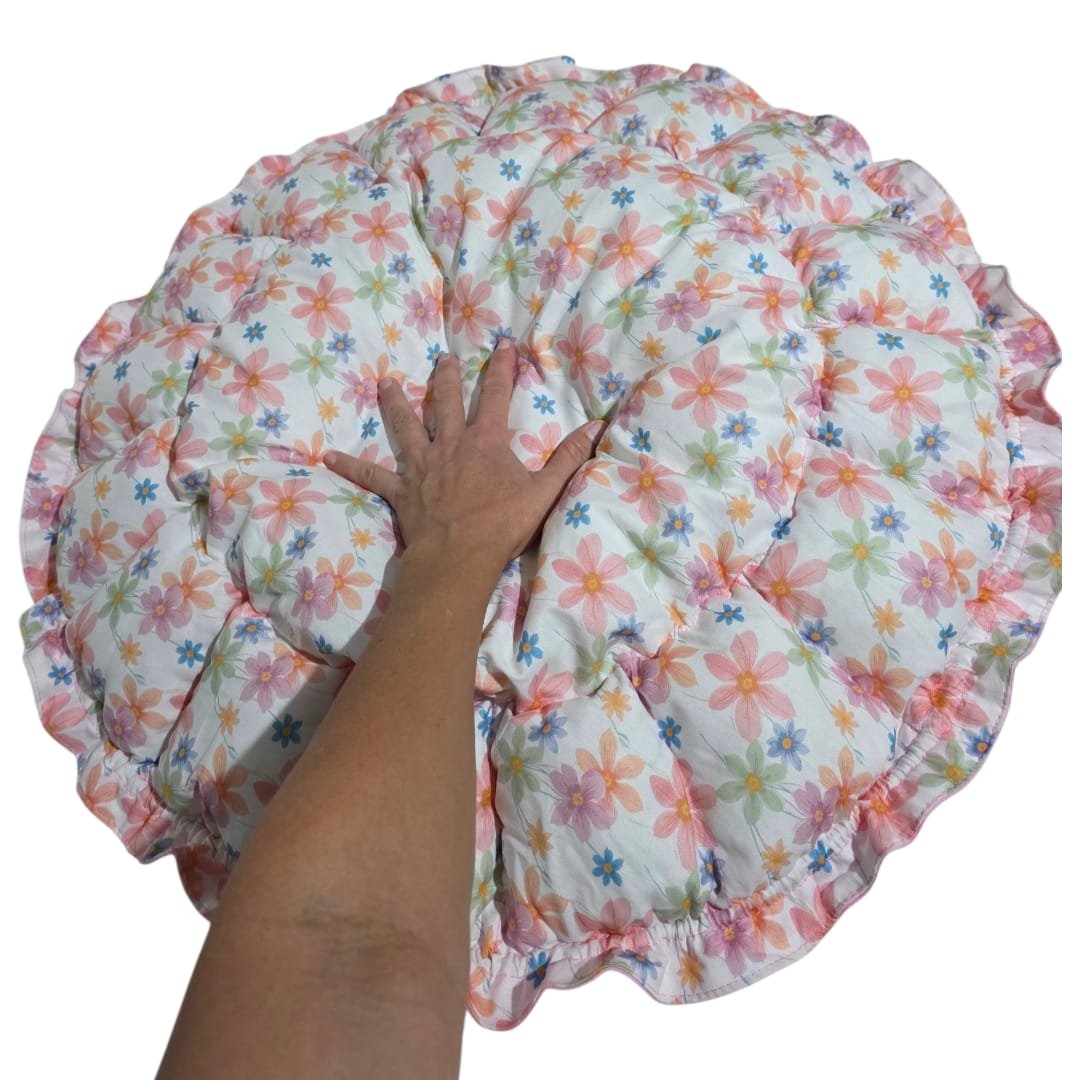 Cama Redonda Gomos P - Flores Delicadas - Rosa - com zíper - Imagem 5