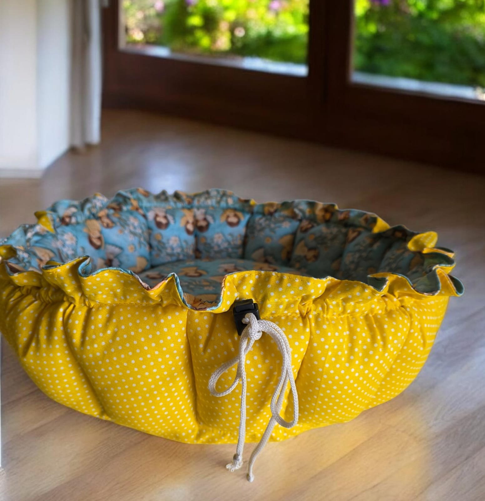 Cama Redonda Gomos PP - Anjinhos - Amarelo Poá - com zíper - Imagem 5
