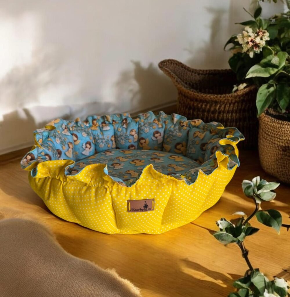 Cama Redonda Gomos PP - Anjinhos - Amarelo Poá - com zíper