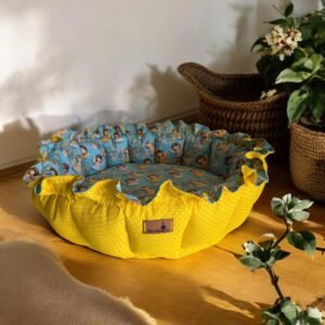 Cama Redonda Gomos PP - Anjinhos - Amarelo Poá - com zíper