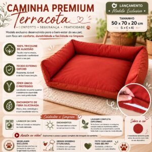 Cama Retangular G 70x50x20 - Modelo Rebaixado - Lisa - Terra Cota - com Zíper