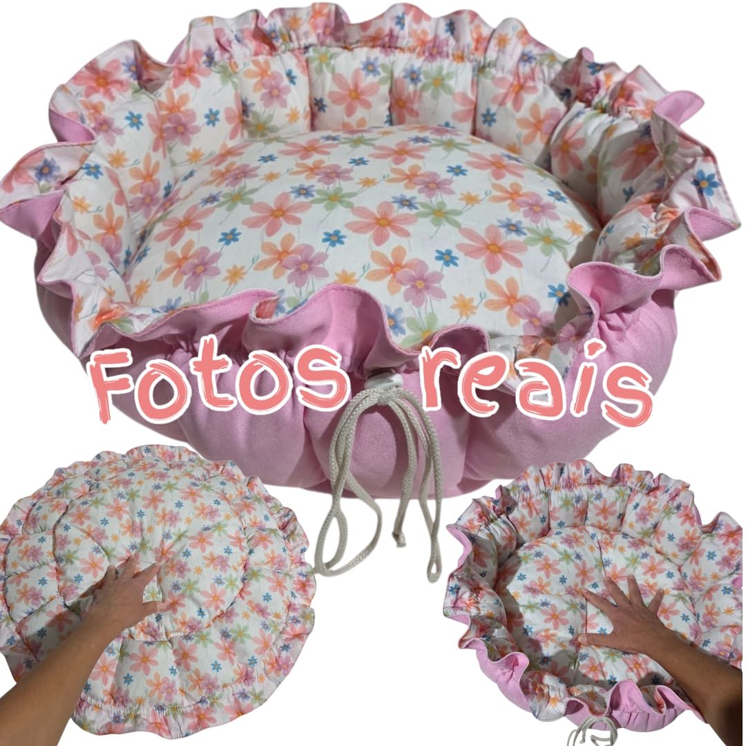 Cama Redonda Gomos PP - Flores Delicadas - Rosa - com zíper - Imagem 10