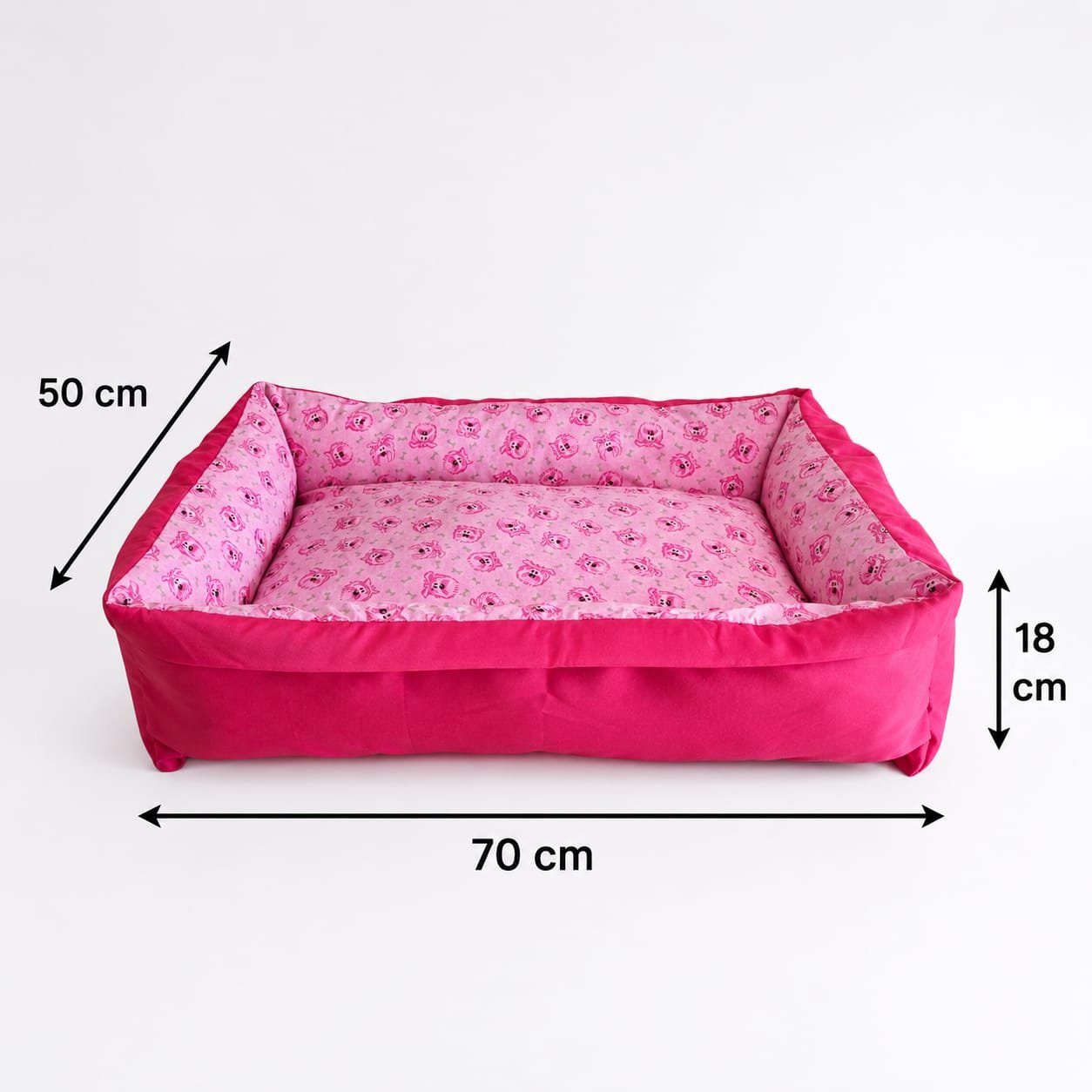 Cama Retangular M 70x50x18 - Pink - Face Dog - com Zíper - Imagem 2