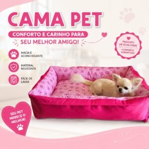 Cama Retangular M 70x50x18 - Pink - Face Dog - com Zíper